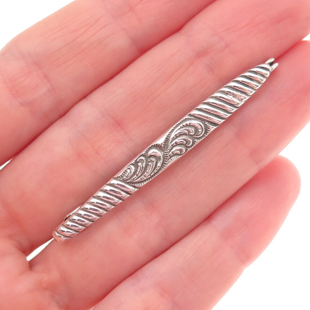925 Sterling Silver Antique Art Deco Floral Oxidized Bar Pin Brooch